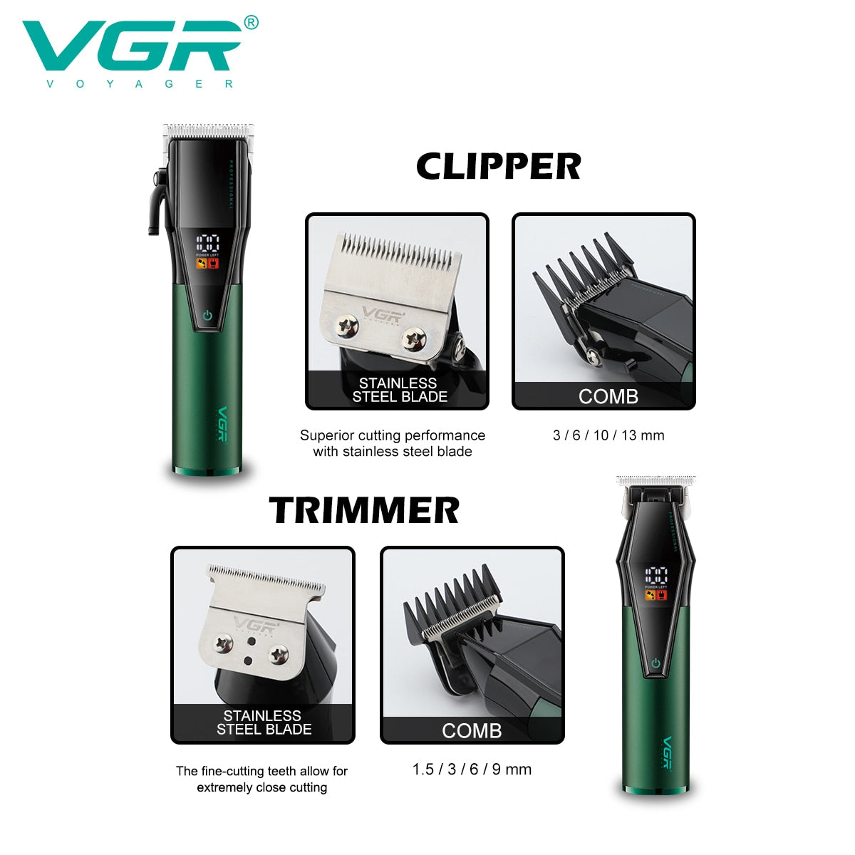 VGR V-677 Hair Trimmer Professional Clipper Set - HAB - Hair And Beauty