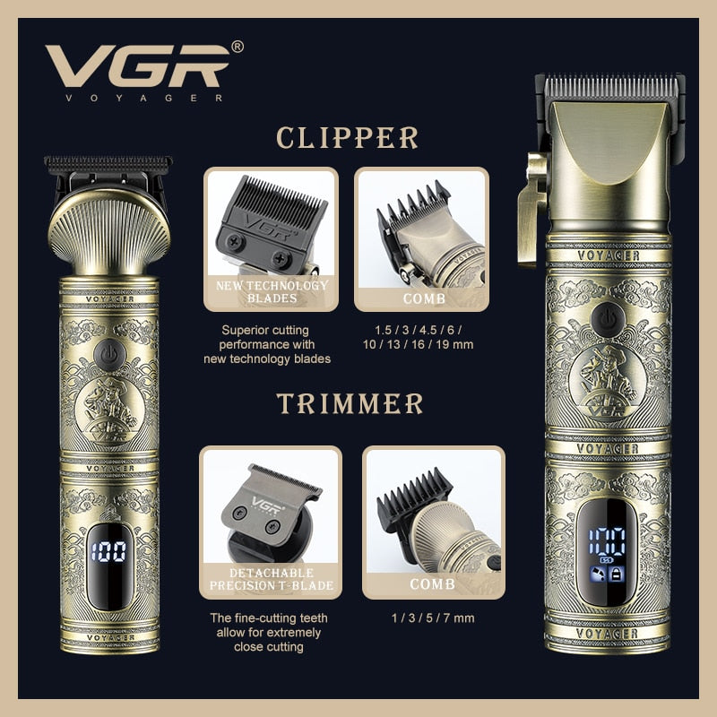 VGR V-670 Professional Hair Clipper Hair Trimmer Set Rechargeable Metal Housing LED Display with Travel Lock - HAB - Hair And Beauty