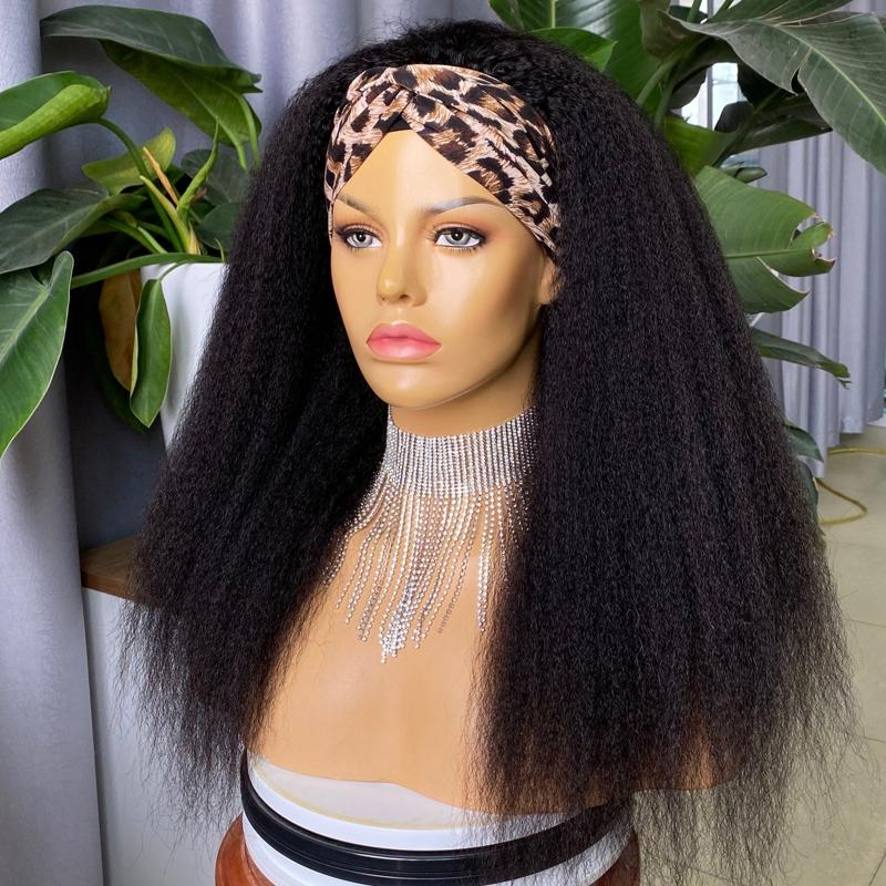 Headband Kinky Straight Scarf Human Hair Wigs - HAB 