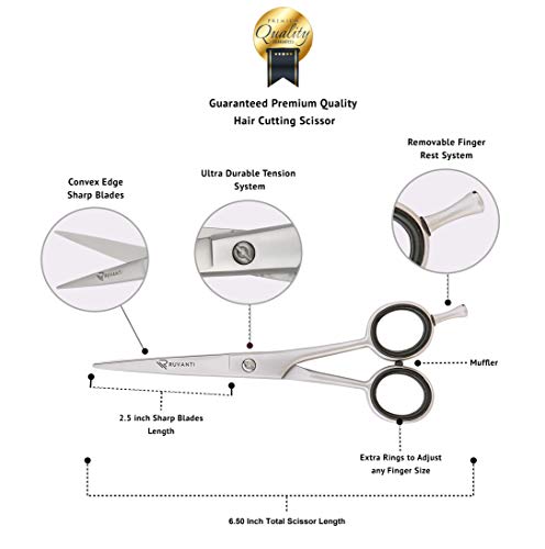 Ruvanti Professional Hair Cutting Scissors - Sharp Blades Hair Shears/Barber Scissors/Mustache Scissors - J2 Stainless Steel Hair Scissors - 6.5"- Haircut/Hairdresser Scissors for Kids, Men and Women. - HAB 