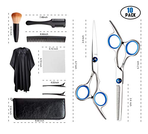 Professional Hair Cutting Scissors Set 10Pcs, Haircut Scissors Thinning Shears Multi-Use Haircut Kit, Hairdressing Scissors Stainless Steel with Comb and Case for Barber Salon Home - HAB 