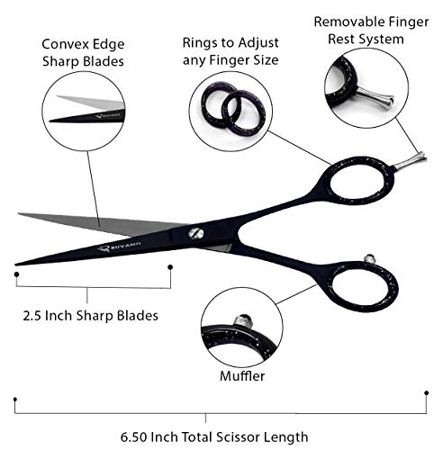 Ruvanti Professional Hair Cutting Scissors - Sharp Blades Hair Shears/Barber Scissors/Mustache Scissors - J2 Stainless Steel Hair Scissors - 6.5"- Haircut/Hairdresser Scissors for Kids, Men and Women. - HAB 