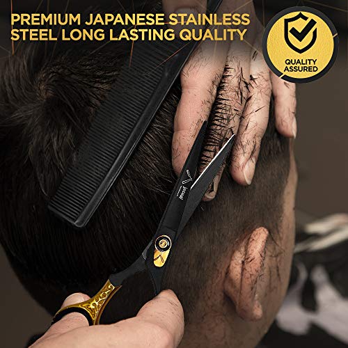 Hair Cutting Scissors - Jecudi Professional Barber Hair Scissors Set - 6.5" Japanese Stainless Steel - Includes Cutting, Thinning Shears, Tweezer, Razor, 10 Blades, Comb, Clips, In Gift Case - HAB 