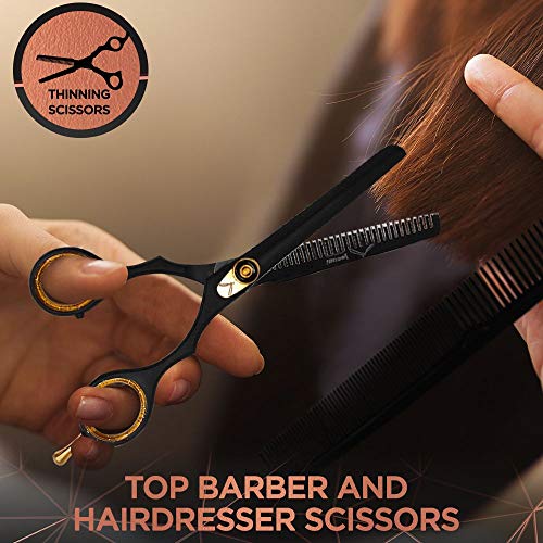 Hair Cutting Scissors - Jecudi Professional Barber Hair Scissors Set - 6.5" Japanese Stainless Steel - Includes Cutting, Thinning Shears, Tweezer, Razor, 10 Blades, Comb, Clips, In Gift Case - HAB 