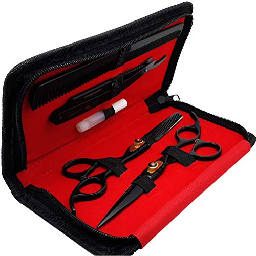 Saaqaans MSS-04 Stylish Haircut Scissors Set - Hair Cutting Scissor for Barber/Hairdresser/Hair Salon + Texture/Thinning Hairdressing Shear for Beautician + Straight Edge Razor + 10 Blades with Case - HAB 