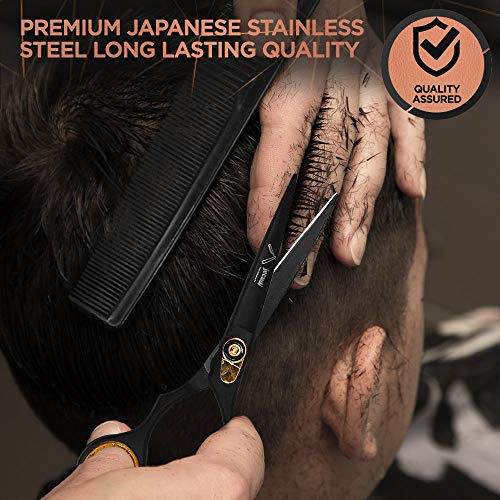 Hair Cutting Scissors - Jecudi Professional Barber Hair Scissors Set - 6.5" Japanese Stainless Steel - Includes Cutting, Thinning Shears, Tweezer, Razor, 10 Blades, Comb, Clips, In Gift Case - HAB 