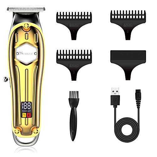 SURKER Hair Clipper Mens Hair Cutting Beard Trimmer Kit USB Rechargeable T-Blade Cordless Barbers Machine Precision Trimmer LED Display - HAB 