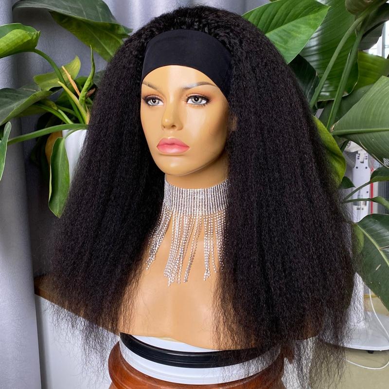 Headband Kinky Straight Scarf Human Hair Wigs - HAB 