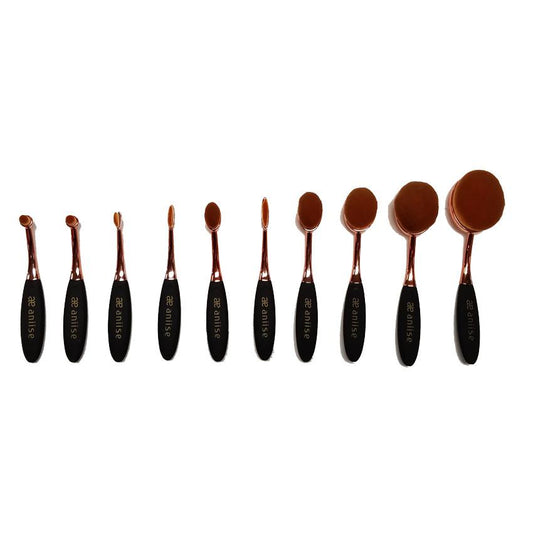 10 PIECE OVAL MAKEUP BRUSH SET - ROSE GOLD - HAB 