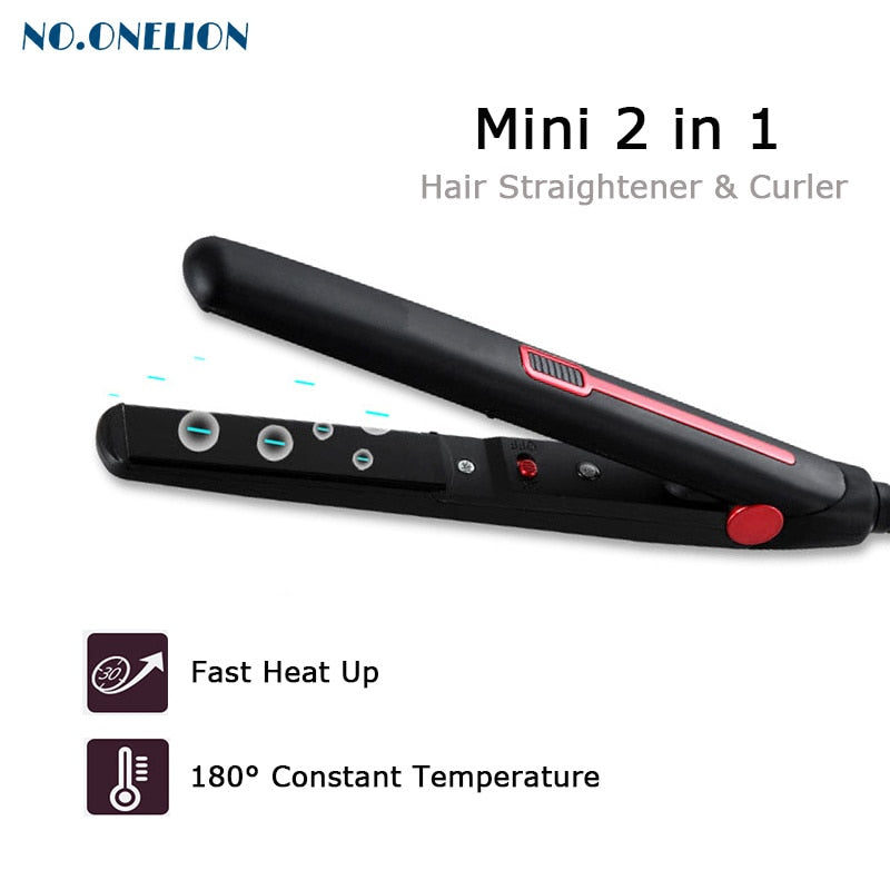 New Professional 2 in 1 Portable Hair Curler Hair Straightener Mini Flat Iron - HAB - Hair And Beauty