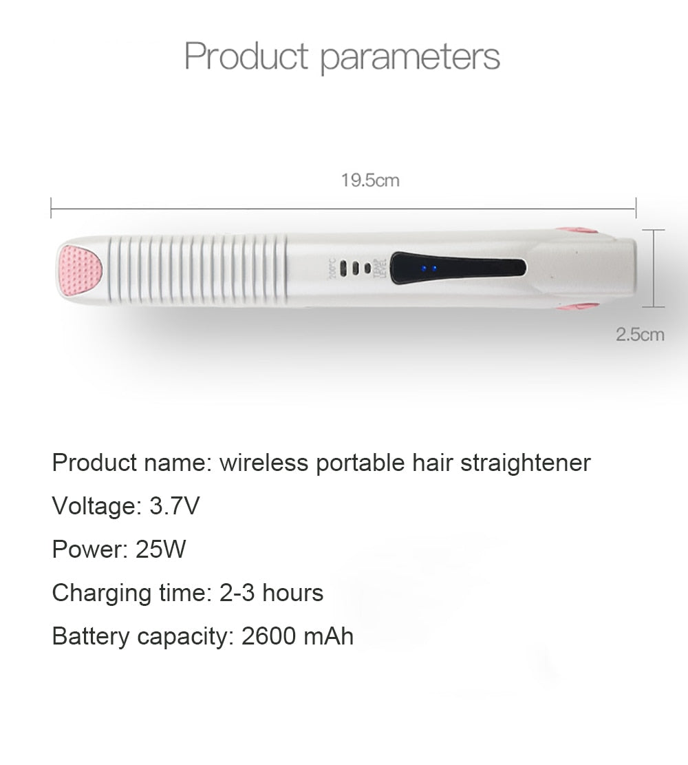 Portable Hair Straightener USB Recharging Professional Mini Cordless Flat Irons - HAB - Hair And Beauty