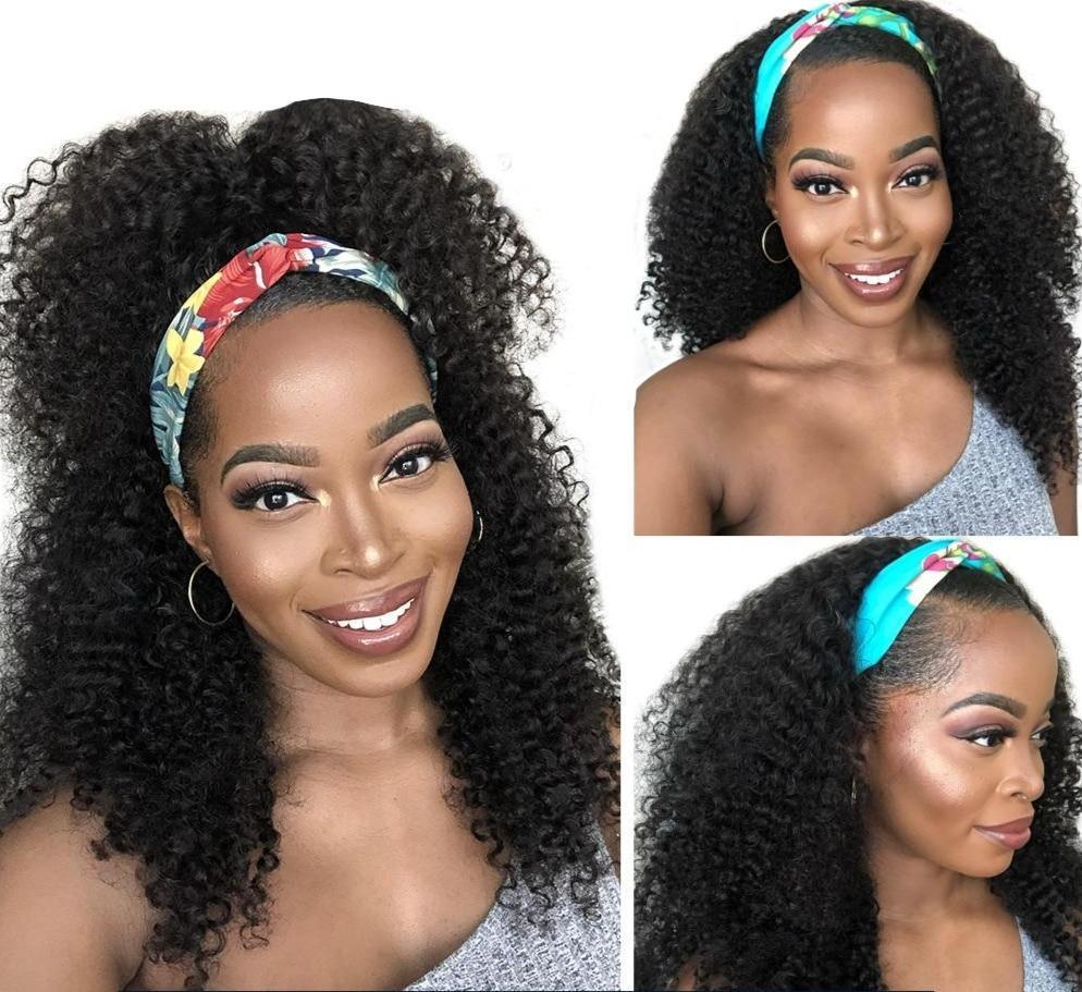 Headband Kinky Curly Scarf Human Hair Wigs - HAB 