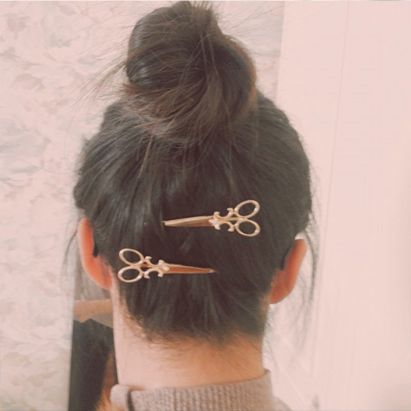 New Fashion Scissor Shaped Barrettes Golden Silver - HAB 