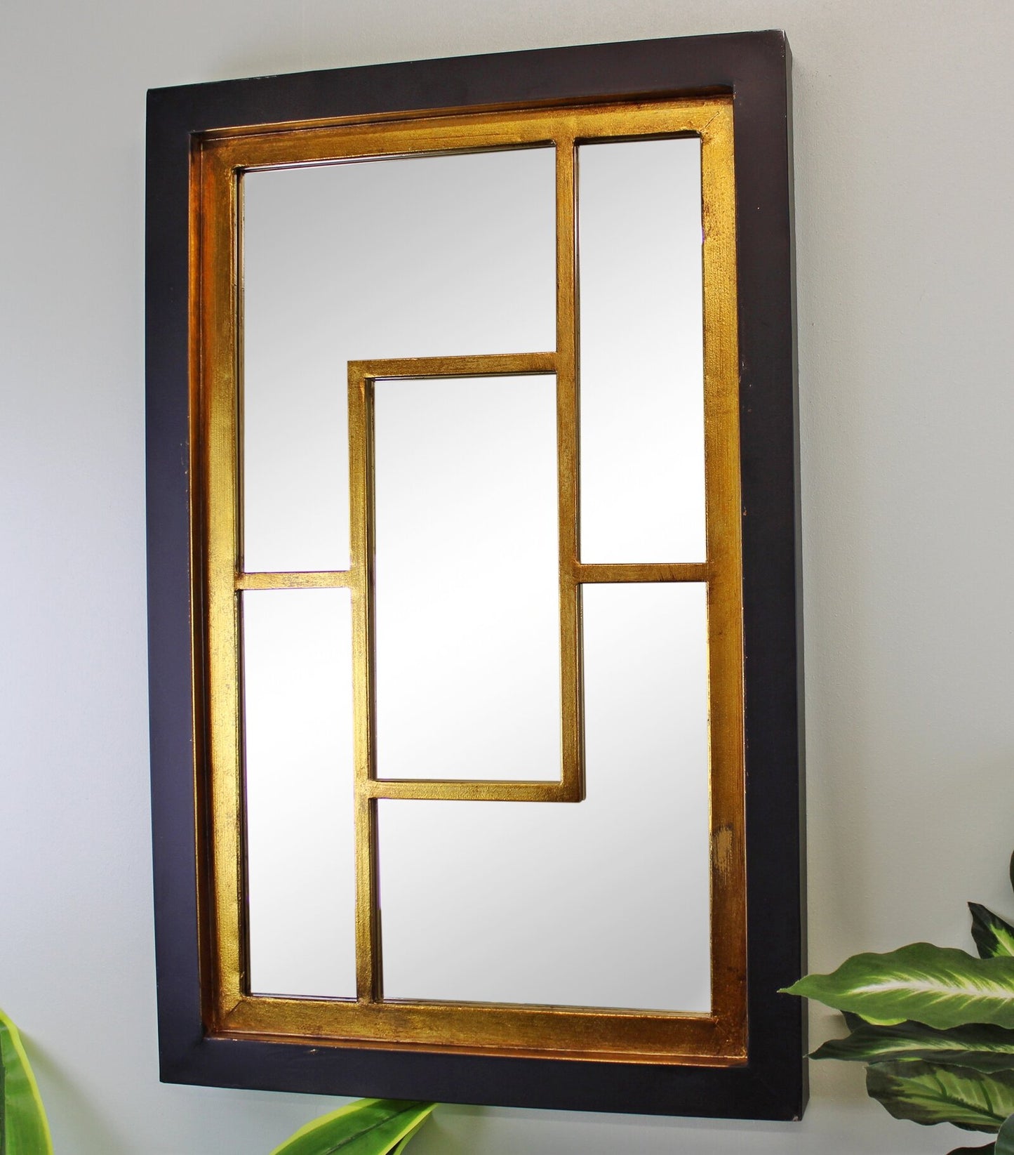 Geometric Black & Gold Wall Hanging Mirror - HAB 