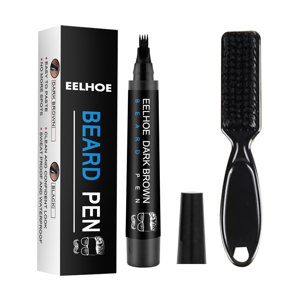 Beard Filling Pen Kit Barber Pencil With Brush Salon Eyebrow Male Hair Facial Tool Engraving Shape Repair Mustache Styling Pen - HAB - Hair And Beauty