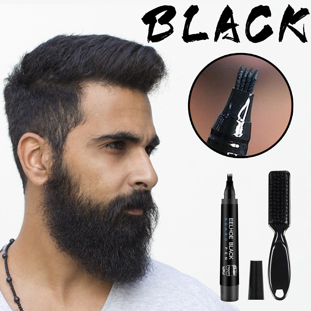 Beard Filling Pen Kit Barber Pencil With Brush Salon Eyebrow Male Hair Facial Tool Engraving Shape Repair Mustache Styling Pen - HAB - Hair And Beauty