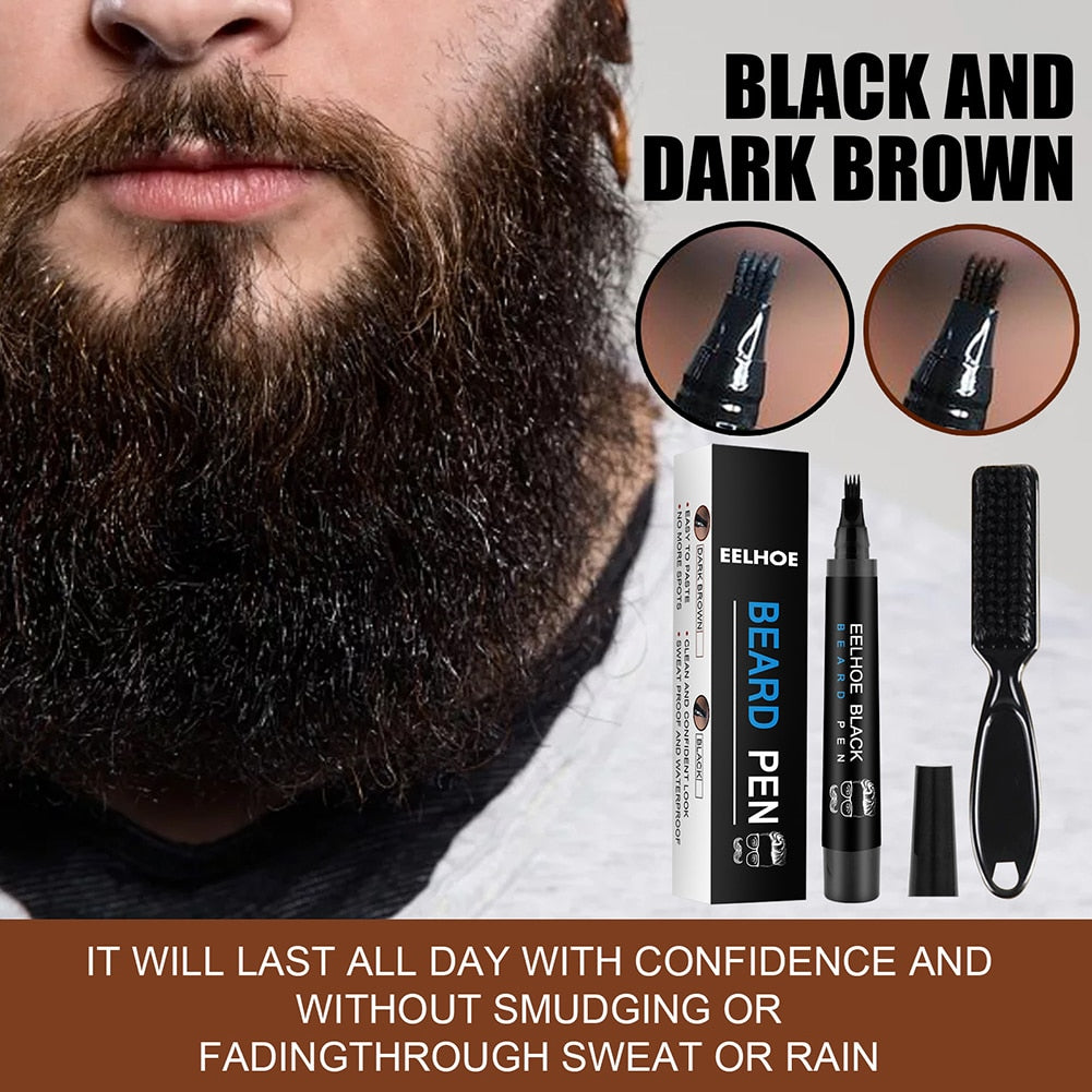 Beard Filling Pen Kit Barber Pencil With Brush Salon Eyebrow Male Hair Facial Tool Engraving Shape Repair Mustache Styling Pen - HAB - Hair And Beauty