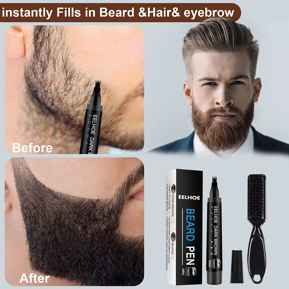 Beard Filling Pen Kit Barber Pencil With Brush Salon Eyebrow Male Hair Facial Tool Engraving Shape Repair Mustache Styling Pen - HAB - Hair And Beauty