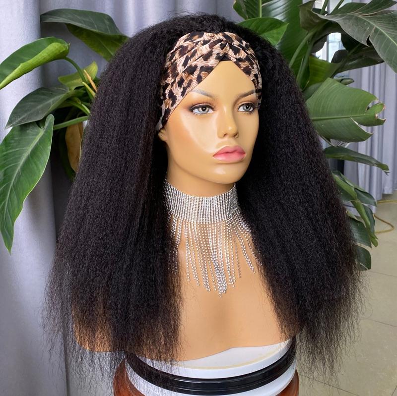 Headband Kinky Straight Scarf Human Hair Wigs - HAB 