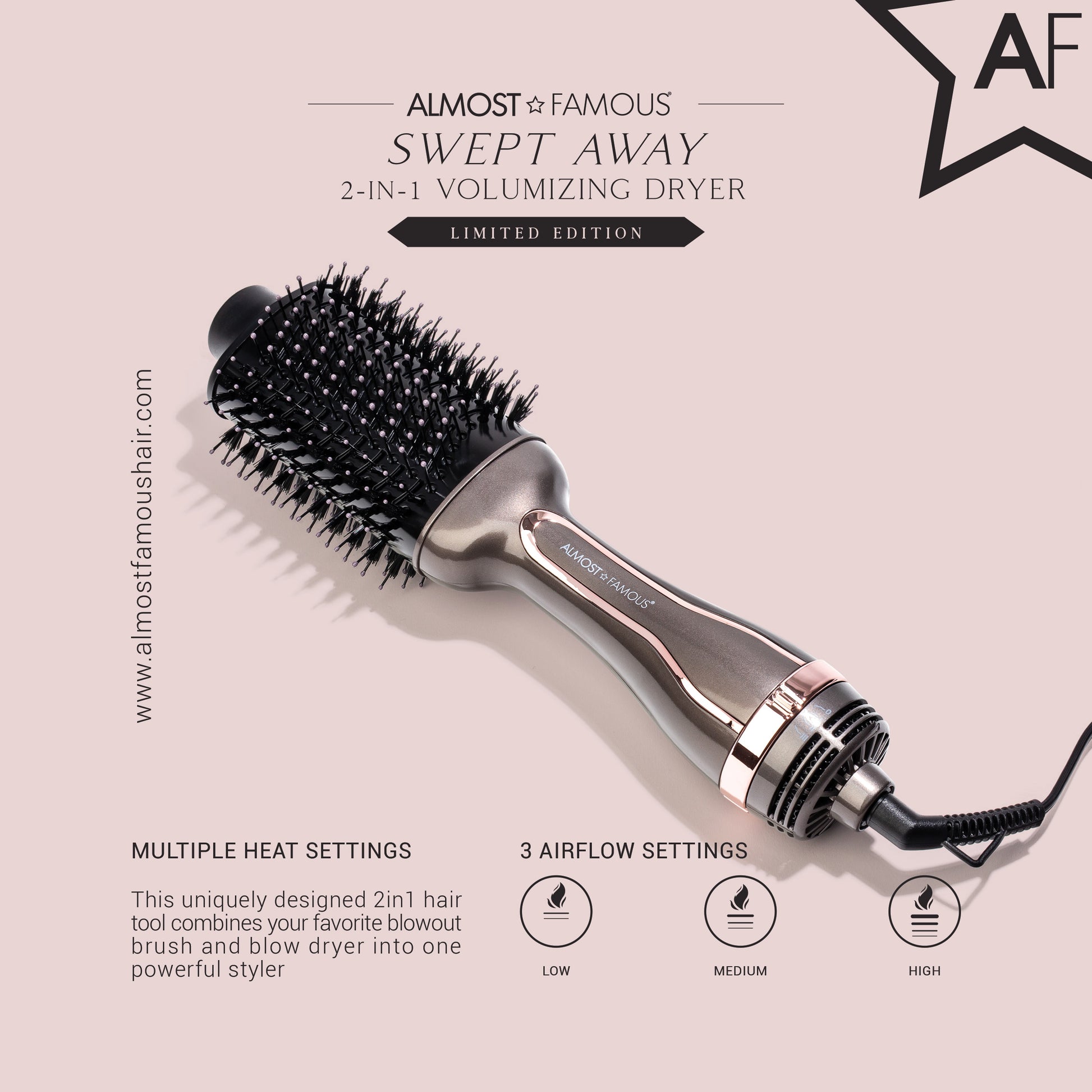 AF Swept Away 2inOne Volumizing Dryer Blowout Brush - Charcoal - HAB 