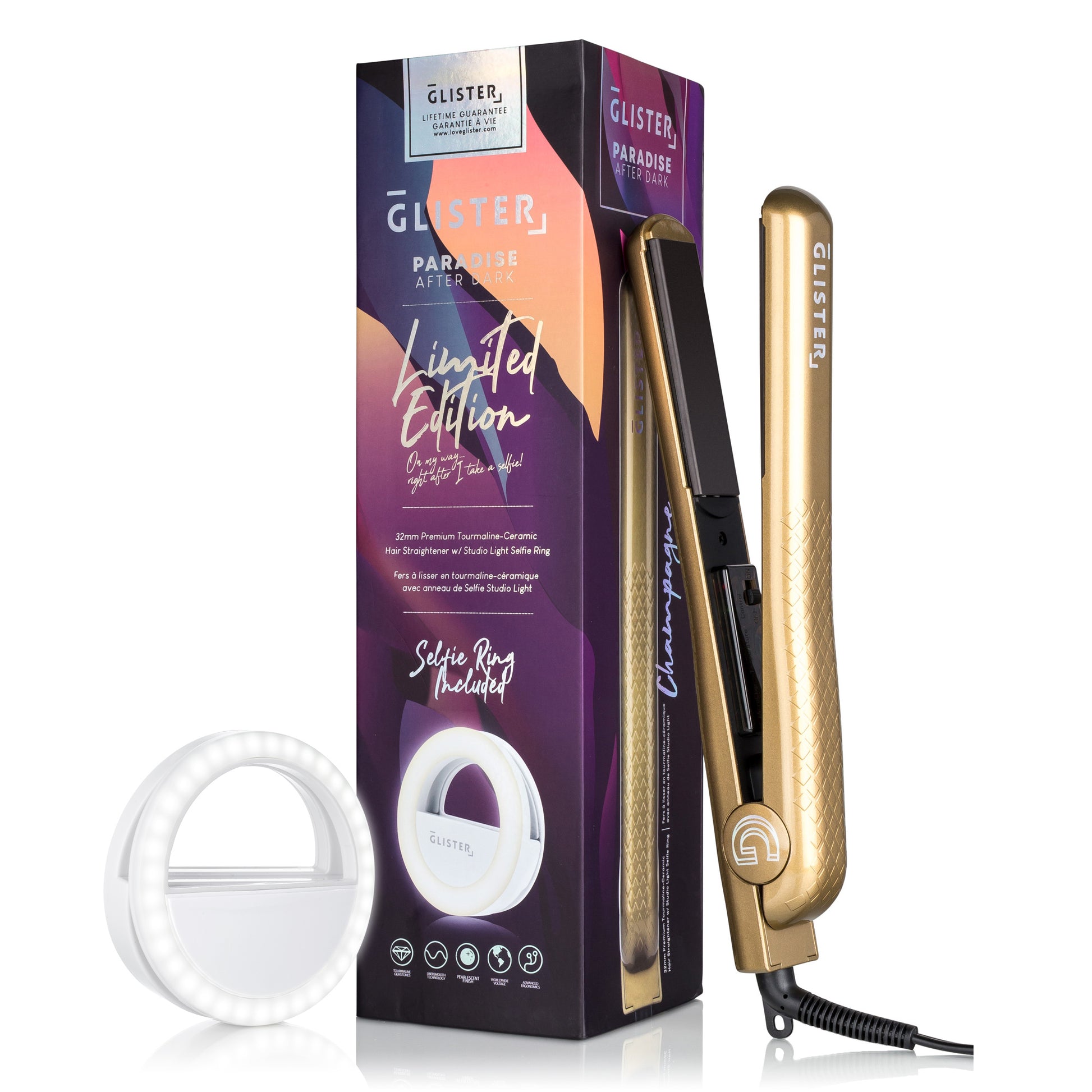 Paradise After Dark Flat Iron (with BONUS Selfie Ring) - Champagne - HAB 