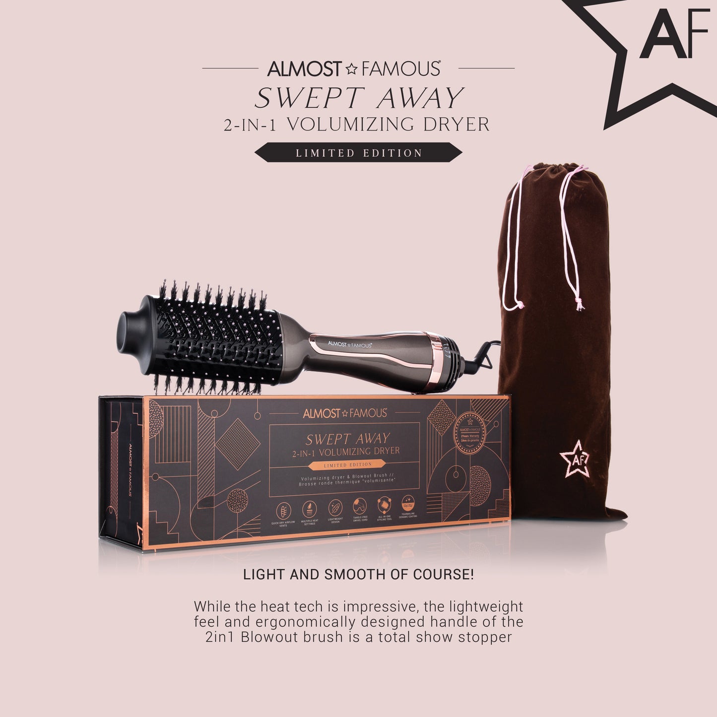 AF Swept Away 2inOne Volumizing Dryer Blowout Brush - Charcoal - HAB 