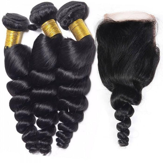 Loose Wave 10A Grade 3/4 Bundles with 4x4 Closure - HAB 