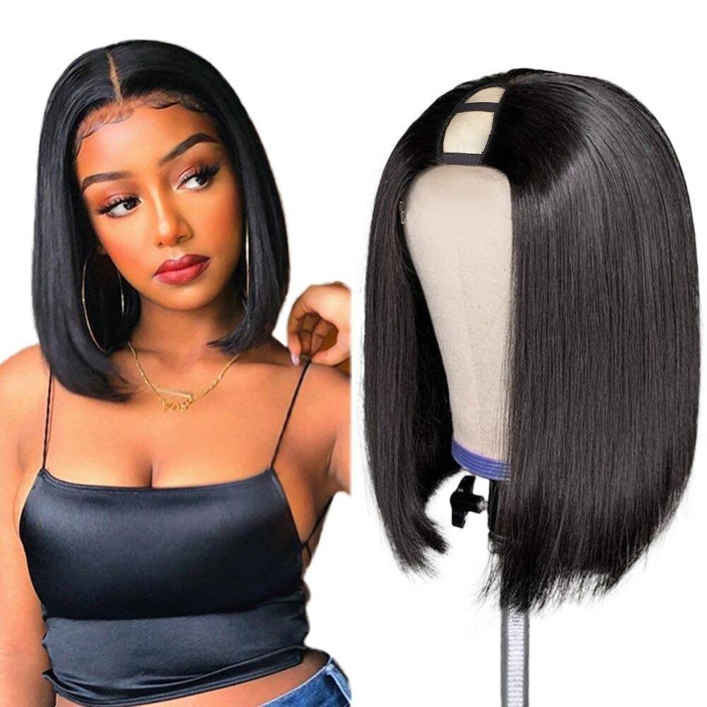 Short Bob U-part Straight Human Hair Wigs - HAB 