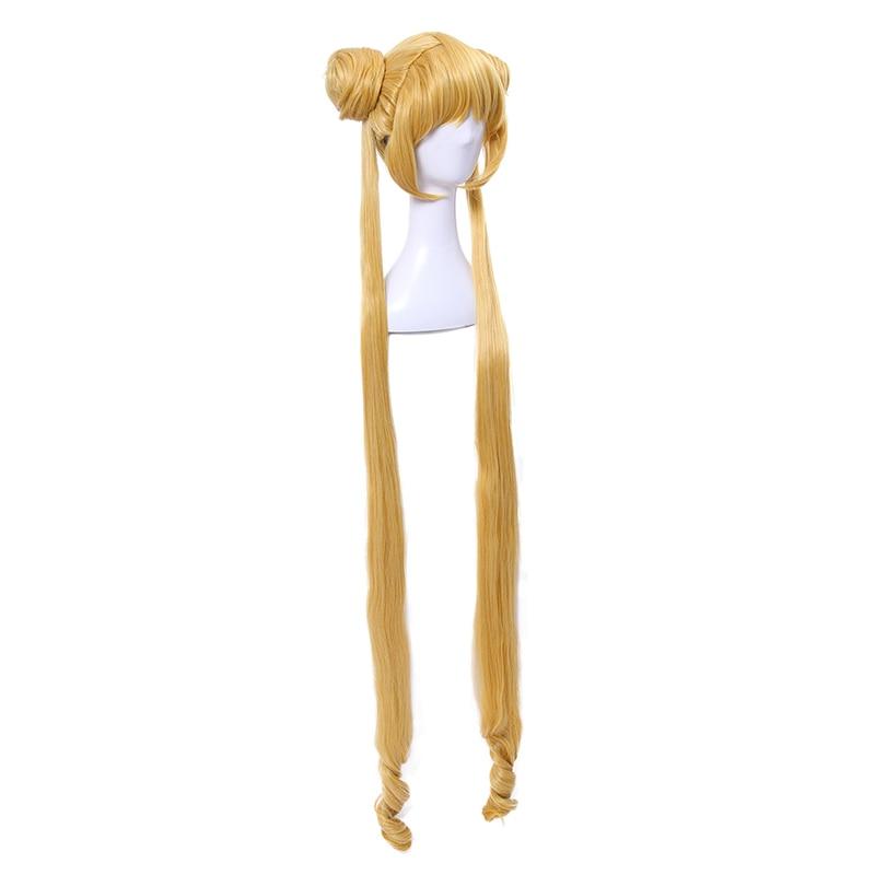 Sailor Moon Cosplay Wigs Super Long Blonde Wigs with Buns Heat - HAB 