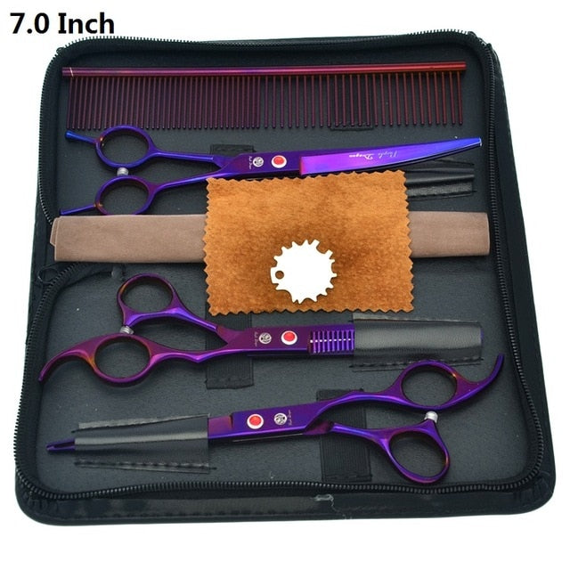 Purple Dragon 7 inch High Quality Pet Grooming Scissors Set  Dogs Cutting Thinning Curved Shears Puppy Cat Clippers LZS0377 - HAB 