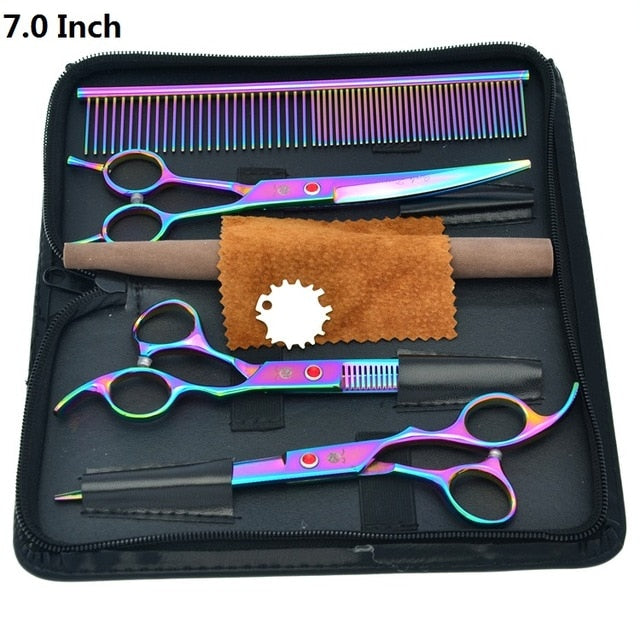 Purple Dragon 7 inch High Quality Pet Grooming Scissors Set  Dogs Cutting Thinning Curved Shears Puppy Cat Clippers LZS0377 - HAB 