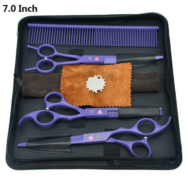 Purple Dragon 7 inch High Quality Pet Grooming Scissors Set  Dogs Cutting Thinning Curved Shears Puppy Cat Clippers LZS0377 - HAB 