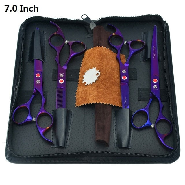 Purple Dragon 7 inch High Quality Pet Grooming Scissors Set  Dogs Cutting Thinning Curved Shears Puppy Cat Clippers LZS0377 - HAB 