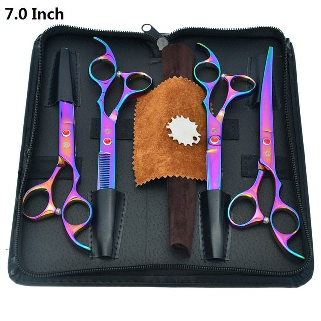 Purple Dragon 7 inch High Quality Pet Grooming Scissors Set  Dogs Cutting Thinning Curved Shears Puppy Cat Clippers LZS0377 - HAB 