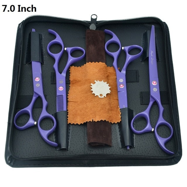 Purple Dragon 7 inch High Quality Pet Grooming Scissors Set  Dogs Cutting Thinning Curved Shears Puppy Cat Clippers LZS0377 - HAB 