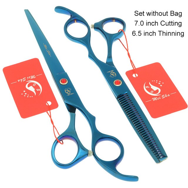 7.0 Inch Big Professional Hairdressing Cutting Scissors 6.5 Inch Thinning Shears Salon Barbers JP440C Blue Hair Tesouras A0132A - HAB 