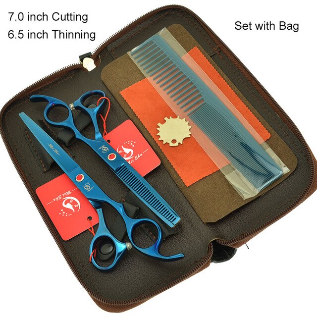 7.0 Inch Big Professional Hairdressing Cutting Scissors 6.5 Inch Thinning Shears Salon Barbers JP440C Blue Hair Tesouras A0132A - HAB 