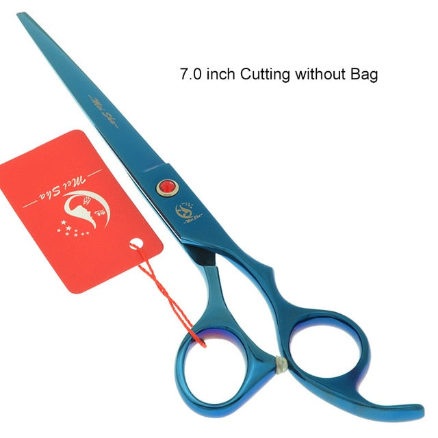 7.0 Inch Big Professional Hairdressing Cutting Scissors 6.5 Inch Thinning Shears Salon Barbers JP440C Blue Hair Tesouras A0132A - HAB 