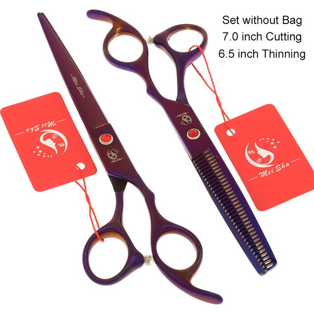 7.0 Inch Big Professional Hairdressing Cutting Scissors 6.5 Inch Thinning Shears Salon Barbers JP440C Blue Hair Tesouras A0132A - HAB 