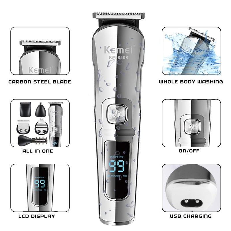 Kemei Professional Hair Trimmer Waterproof 6 in 1 Hair Clipper Electric Hair Cutting Machine Beard trimer Body Men Haircut - HAB 