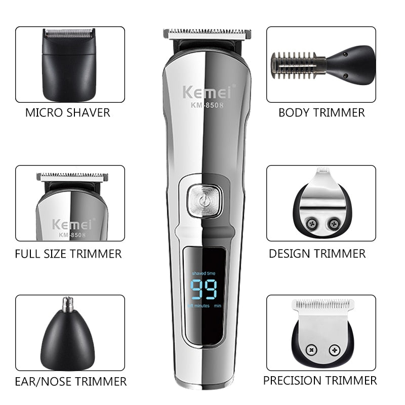 Kemei Professional Hair Trimmer Waterproof 6 in 1 Hair Clipper Electric Hair Cutting Machine Beard trimer Body Men Haircut - HAB 