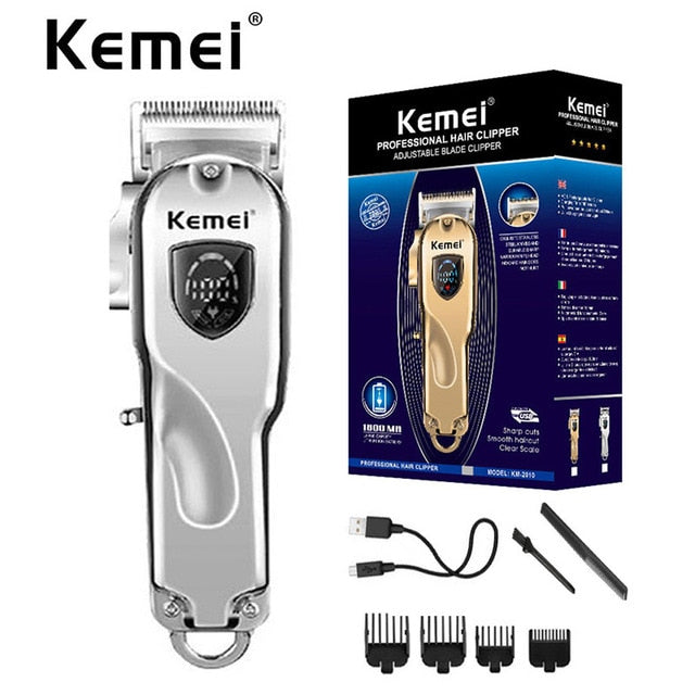 2020 Newest Kemei Hair Trimmer Cordless Hair Cutter Barber Clipper 4 Lever Blade Adjustment LCD Display Beard Trimer KM-2010 Pro - HAB 