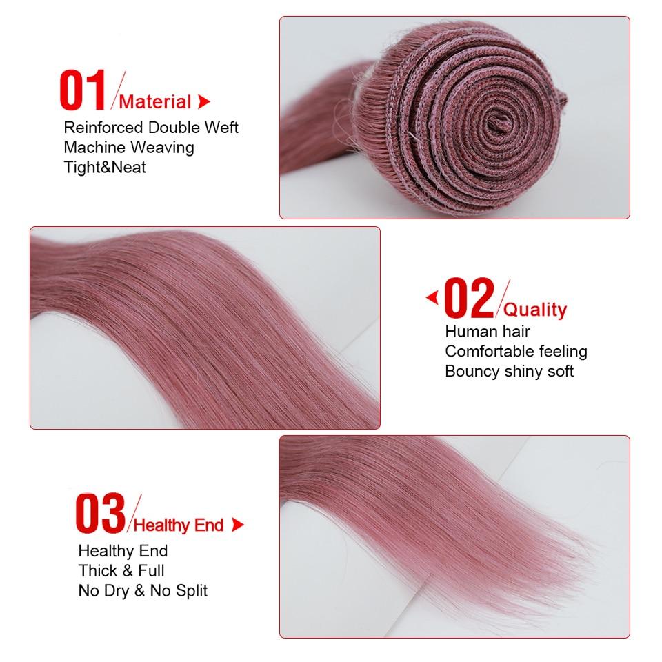 Beumax Bundles With Closure Straight Pink Blonde Human Hair Bundles - HAB 