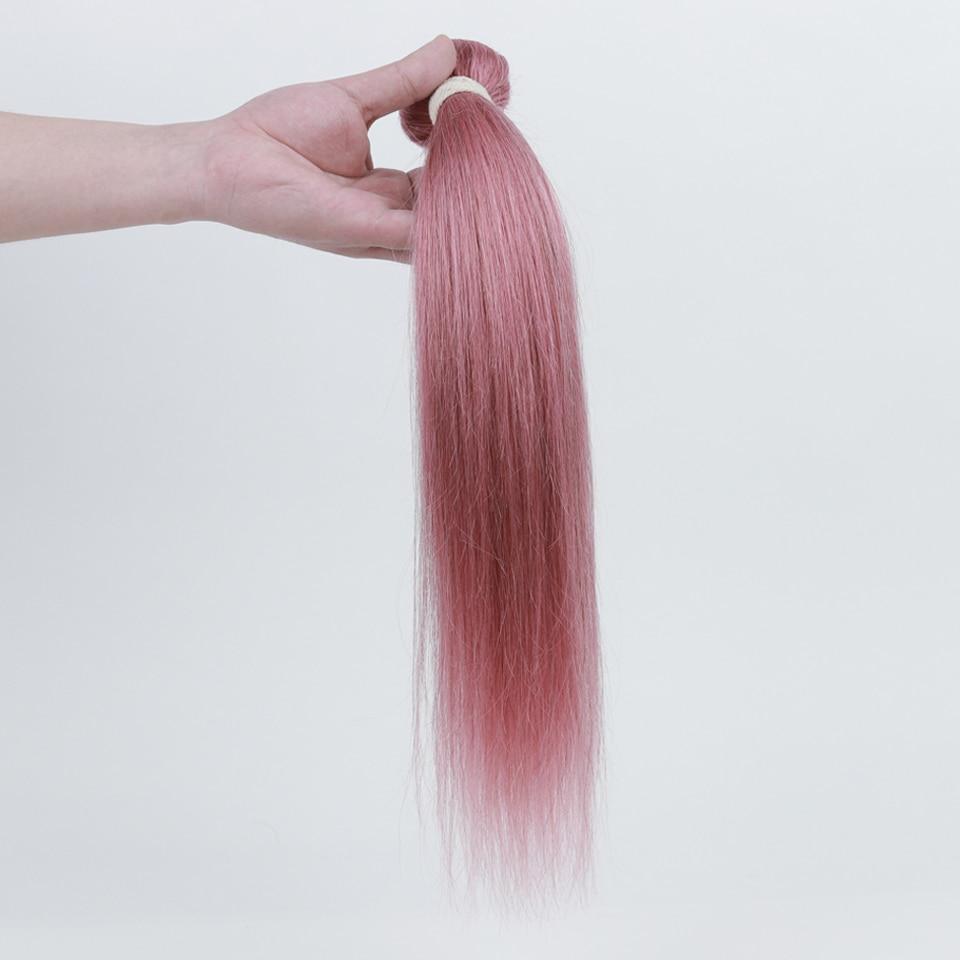 Beumax Bundles With Closure Straight Pink Blonde Human Hair Bundles - HAB 