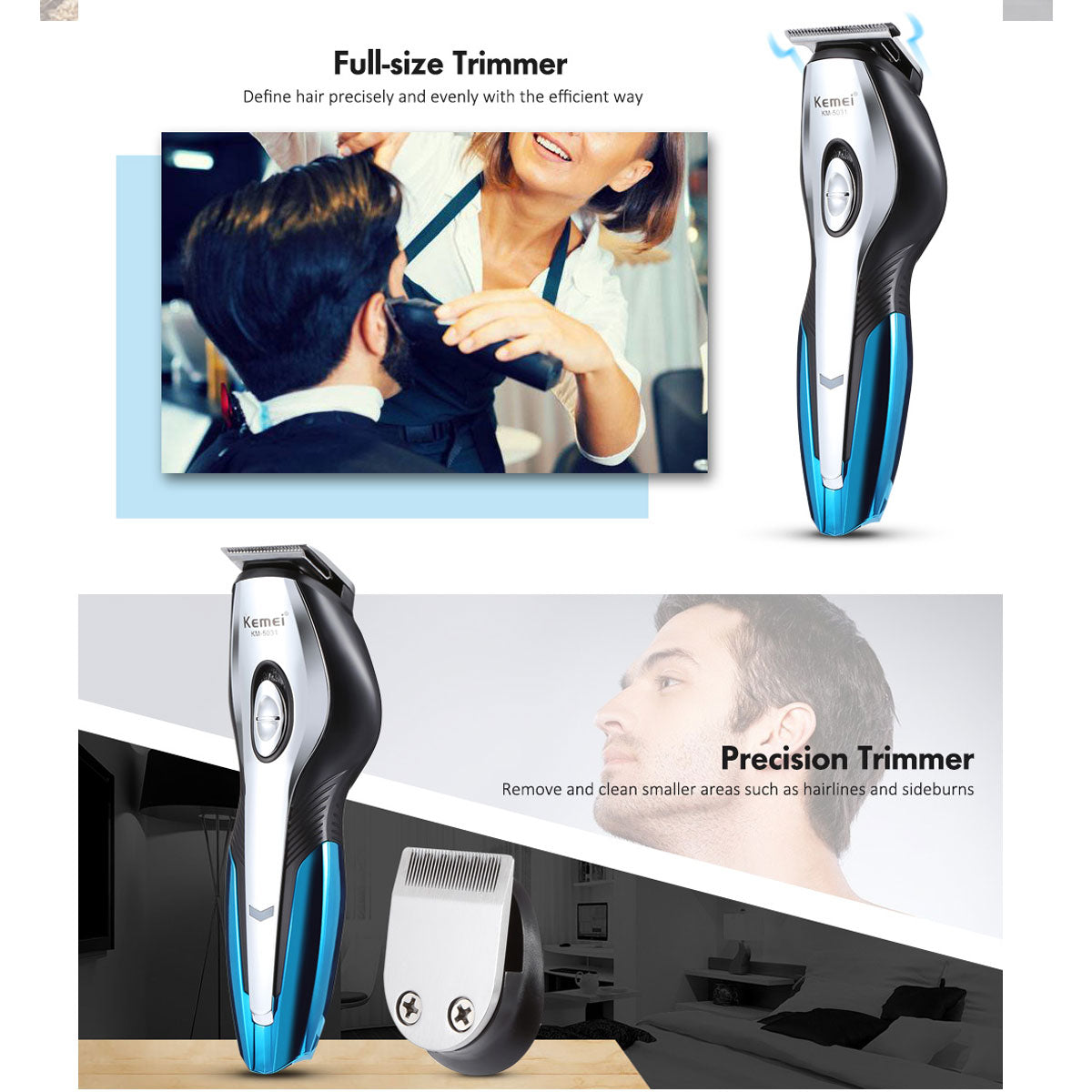 KEMEI Rechargeable Electric Hair Trimmers 11 in 1 Hair Clipper Electric Shaver Beard Trimmer Men Shaving Machine Nose Trimmer - HAB 