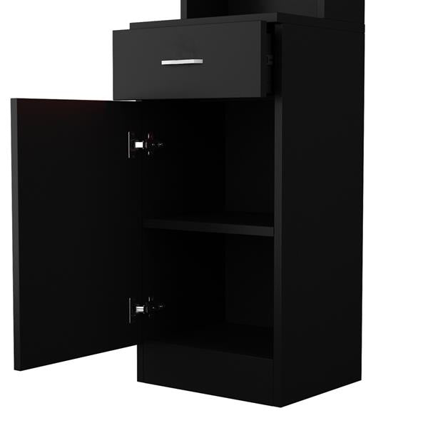 Barber Salon Cabinet Rack Wall Mount Hair Styling Station Standing 5 Compartments 1 Drawer 1 Door Black Easy to Install[US-W] - HAB 