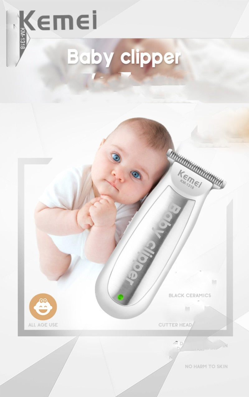 Kemei 1318 Baby Hair Clipper Infant Mini Electric Hair Trimmer Quiet USB Rechargeable Shaver Kids Haircut Beard Razor for Men - HAB 