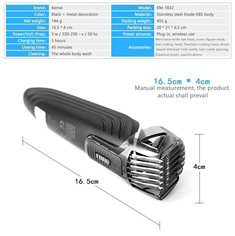 KEMEI 5 In 1 Professional Rechargeable Hair Trimmer Hair Clipper Shaver Razor Cordless Adjustable Hair Cutting Machine KM-1832 - HAB 