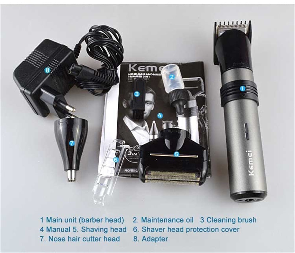 Kemei KM-1210 Electric Shaver 3 In 1 Multifunctional Reciprocating Razor Barber Nose Trimmer Device Men Face Shaving Machine - HAB 