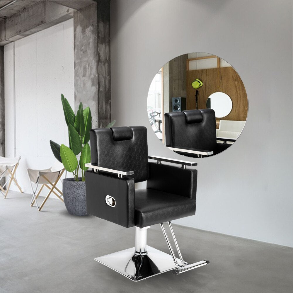 Barber Chair Reclining Haircut Chair Square Base Hairdressing Chair Beauty Salon Chair Black US warehouse in Stock - HAB 